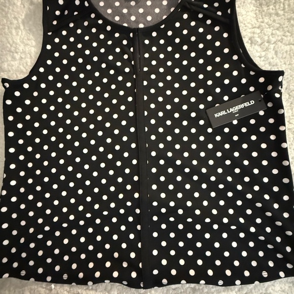 NWT Karl Lagerfeld women’s Black and White Polka Dot Blouse sleeveless size xl - Picture 2 of 10